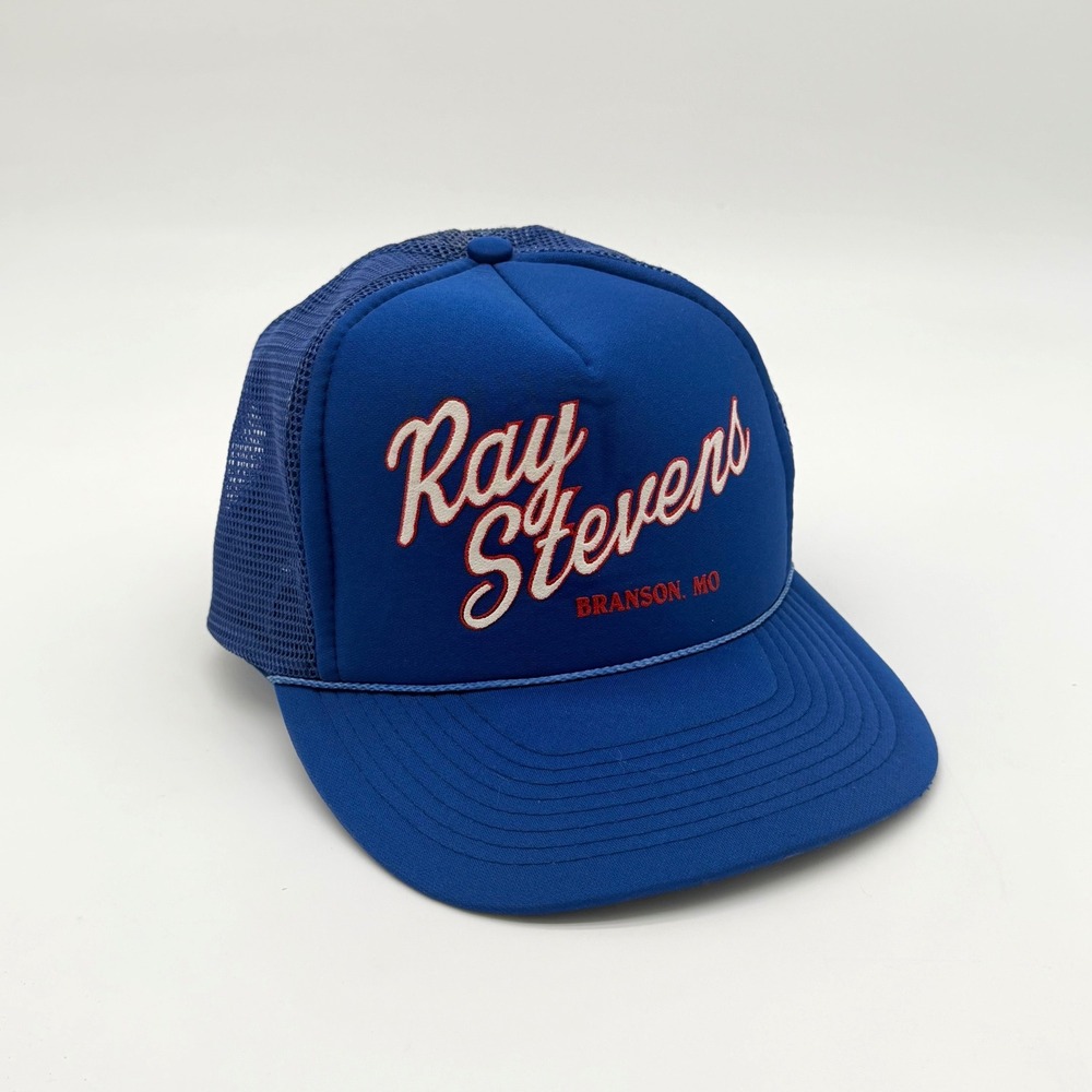 Vintage Ray Stevens Branson MO Trucker Hat Blue Gold Medal Headwear Snapback V8